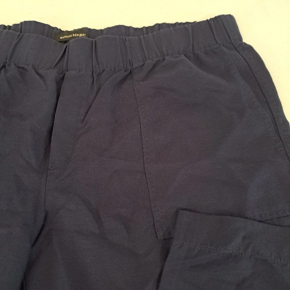 Banana Republic Womens Pants XL Navy Blue Elastic Waist Linen Blend 1858-252
